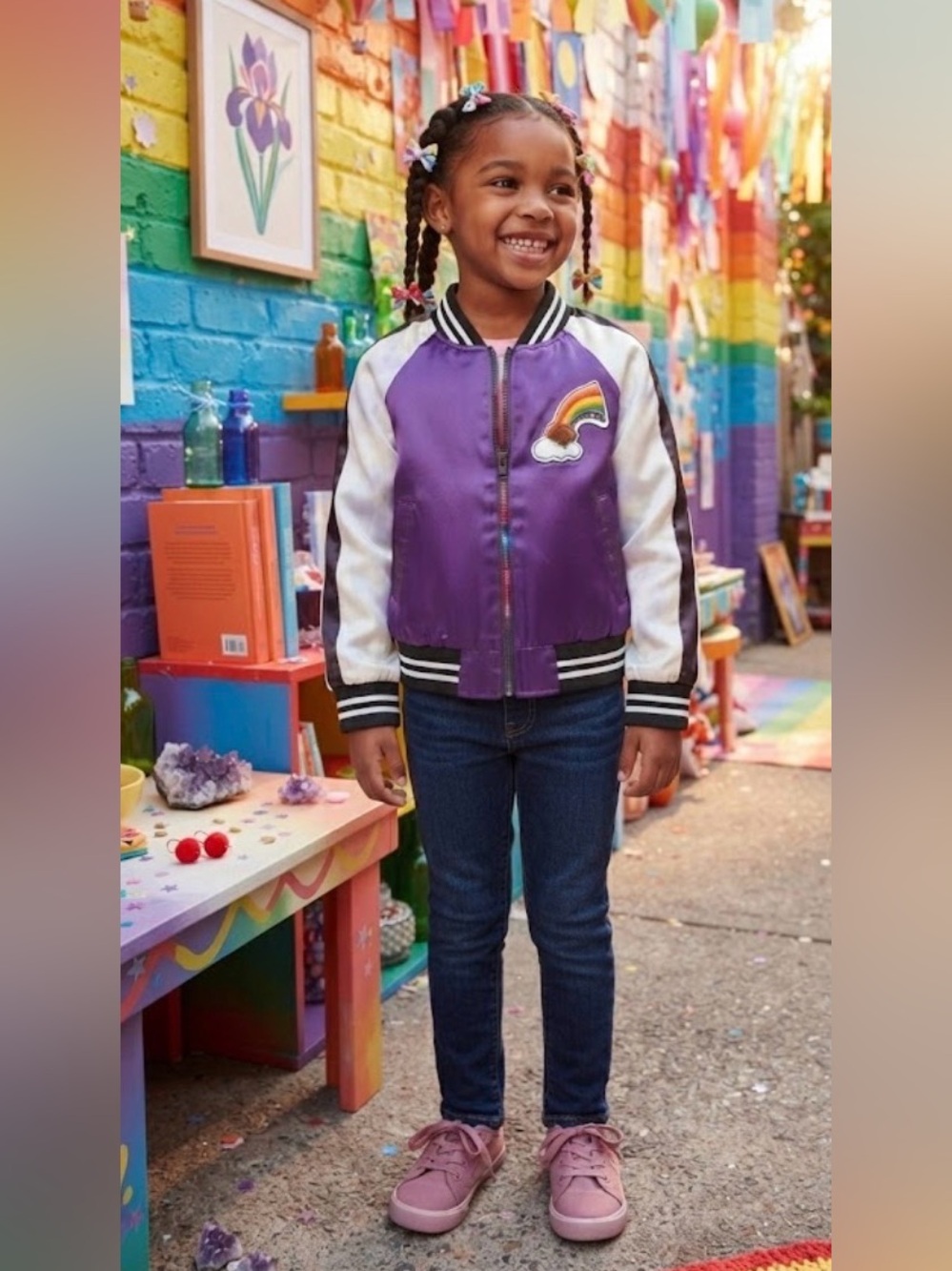 Purple and White Kids Jacket with Rainbow Patch